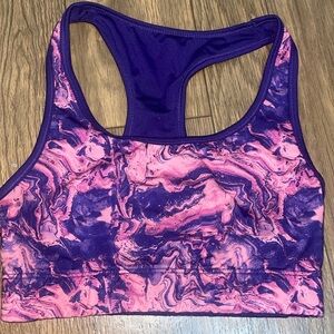Purple and pink marble sports bra